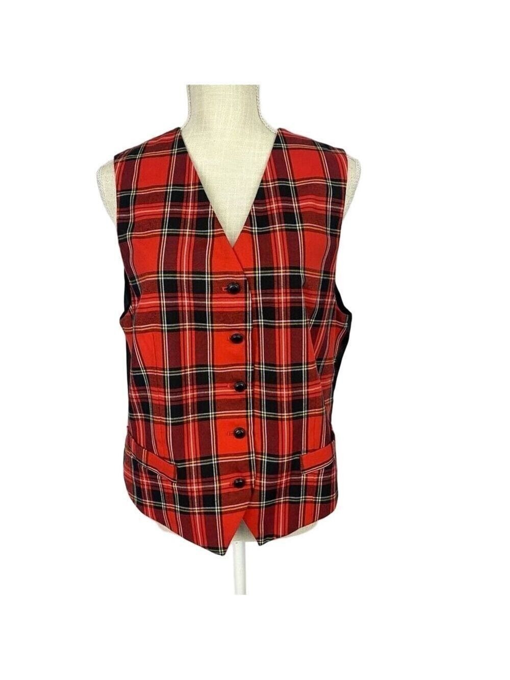 Vintage Royal Stewart Tartan Vest Red Plaid First Issue Women’s Large